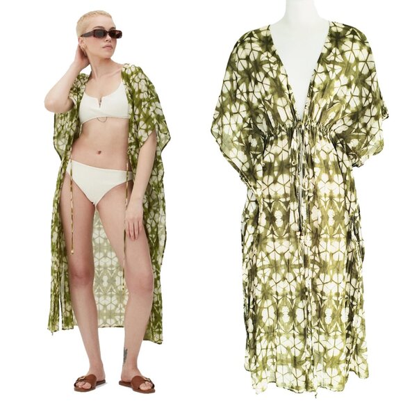 Primack 100% Cotton Gauze Mii length Green and White Tie Dye Print O/S - Picture 1 of 15